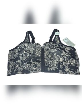 Catherines Intimates No Wire Cotton Comfort Black Floral Front Hook Bra SZ 44DDD